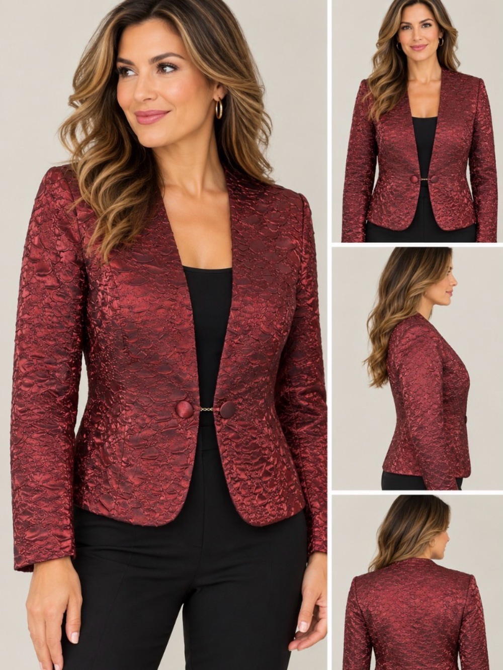 Frank Lyman Burgundy Textured Evening Jacket